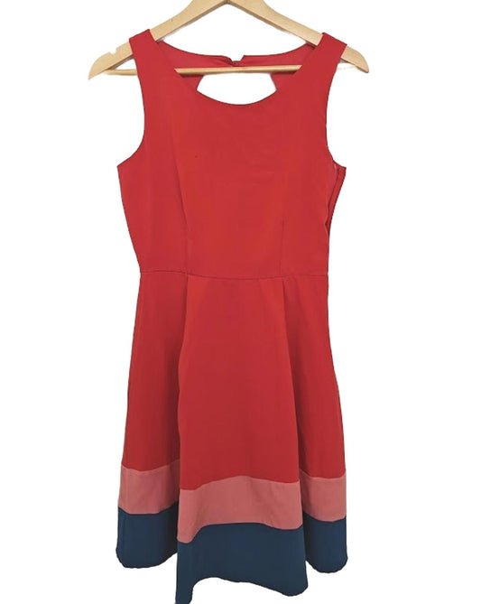 Red Fit & Flare Color Block Dress - Size S