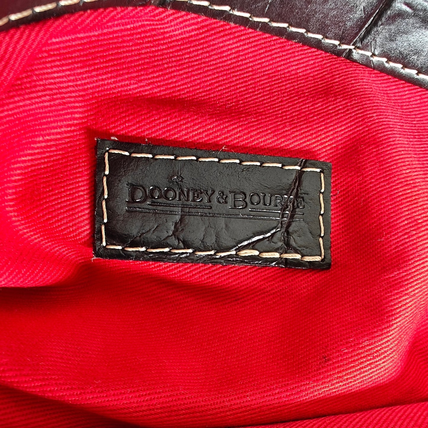 Dooney & Bourke Black Croc Embossed Medicine Bag Leather Satchel Red Lining