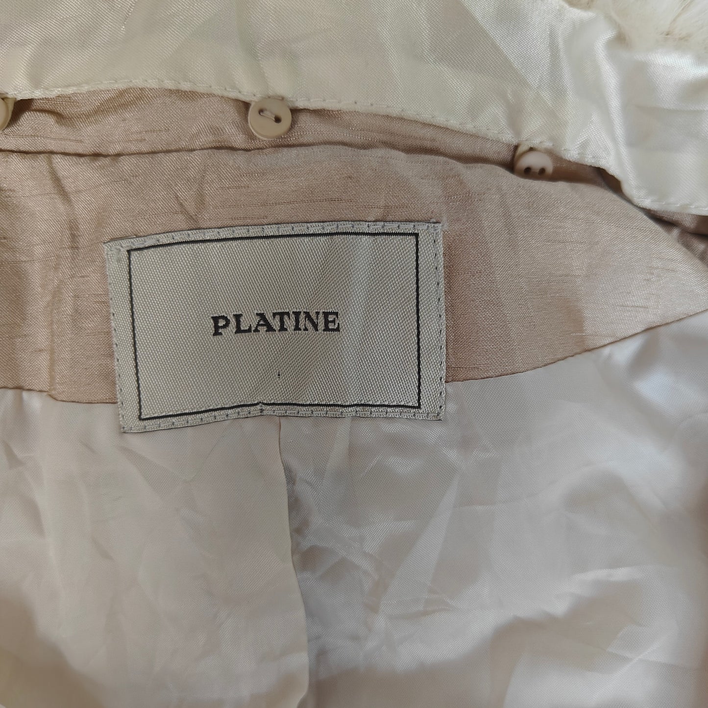 Platine Faux Fur Collar Belted Coat Champagne Gold Satin Women’s M