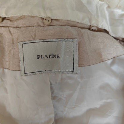 Platine Faux Fur Collar Belted Coat Champagne Gold Satin Women’s M