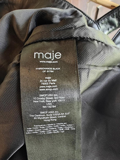 Maje Black Leather Dress with Front Pockets - Size 1