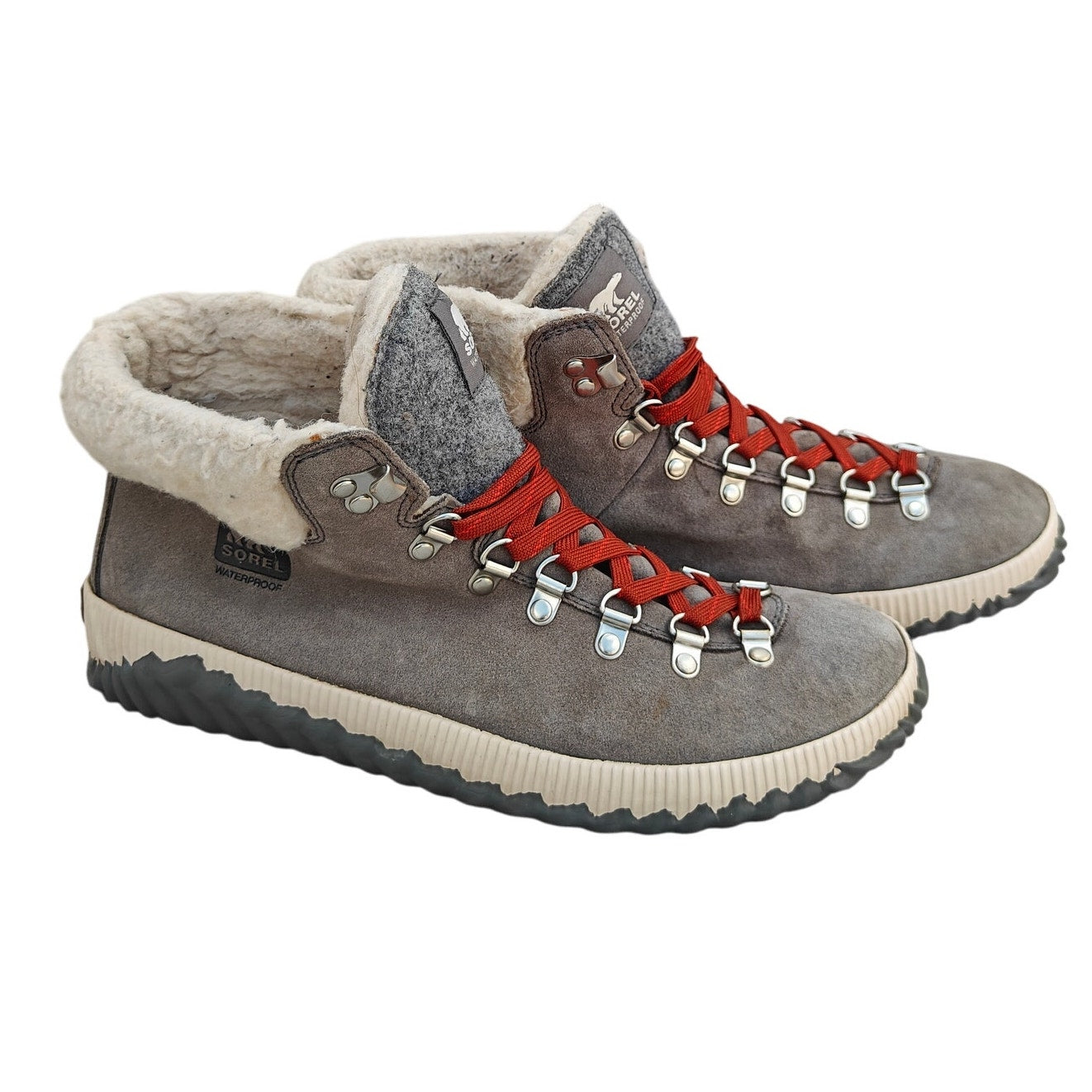Sorel Out ’N About Conquest Waterproof Suede Shearling Boots, Gray