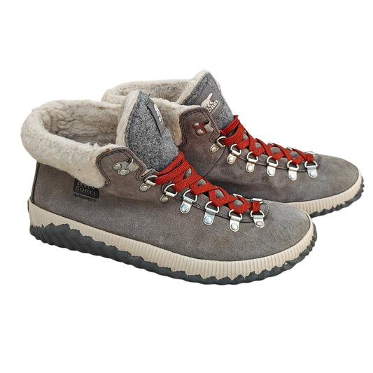 Sorel Out ’N About Conquest Waterproof Suede Shearling Boots, Gray
