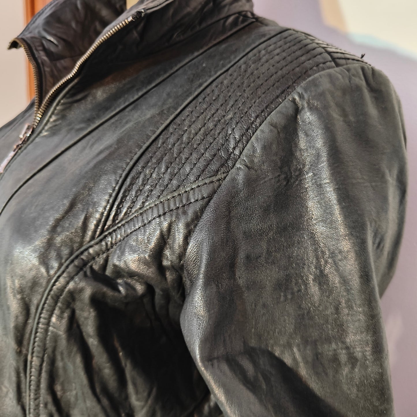 Kenneth Cole Reaction Black Leather Moto Jacket Women’s Large