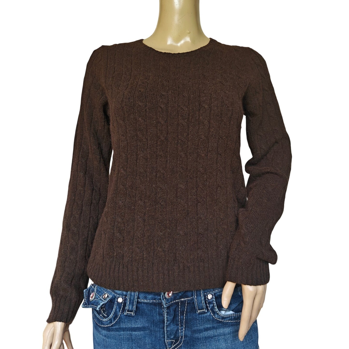 J.Crew Brown Cable Knit Crewneck Sweater Wool Blend