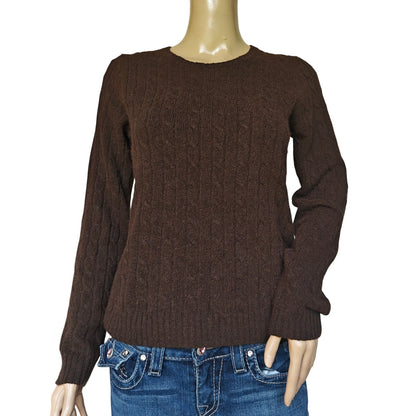 J.Crew Brown Cable Knit Crewneck Sweater Wool Blend