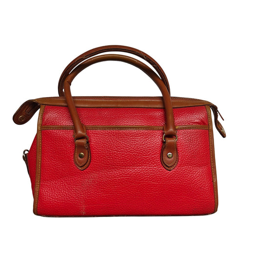 Dooney & Bourke All Weather Leather Satchel – Red Pebbled w/ British Tan Trim, Zip-Top, Vintage 80s/90s