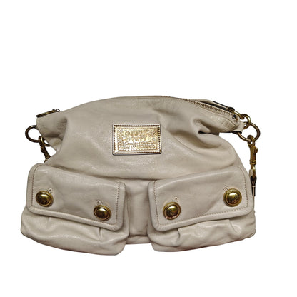 Coach Poppy Pocket Hobo 14681 – Ivory Leather Shoulder Bag, Gold Hardware, Double Front Pockets