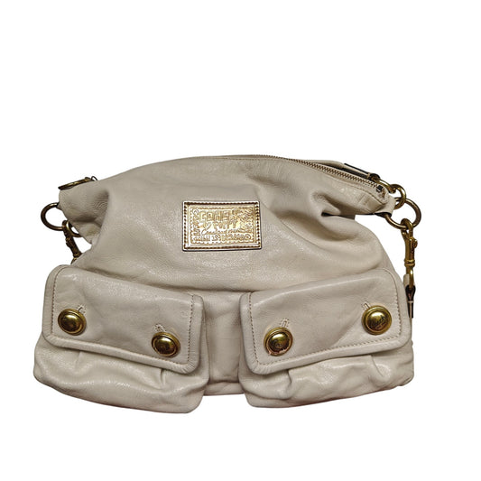 Coach Poppy Pocket Hobo 14681 – Ivory Leather Shoulder Bag, Gold Hardware, Double Front Pockets