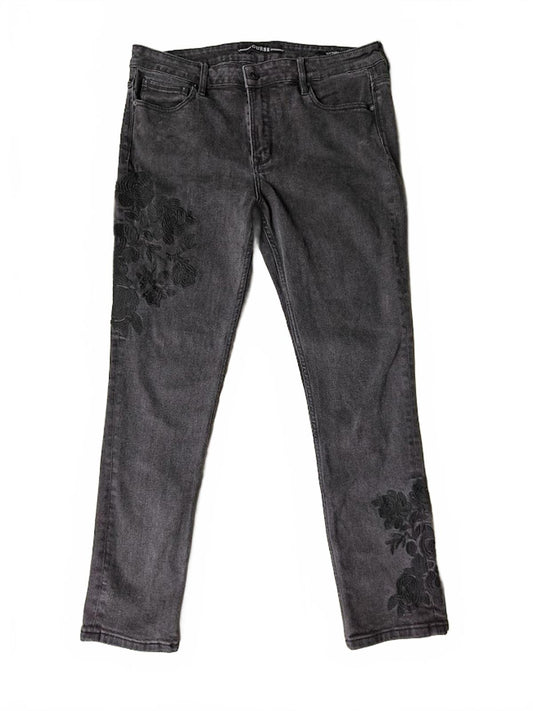 Guess Men's Slim Tapered Gray Embroidered Jeans - Size 36/32