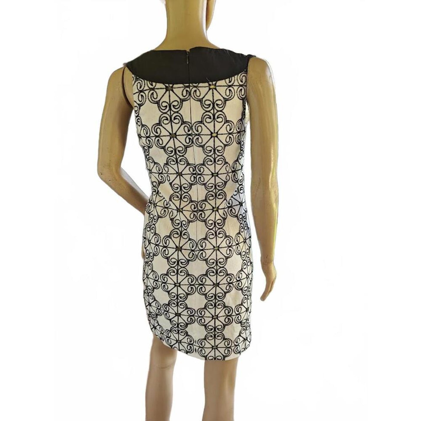 Adrianna Papell Black & White Geometric Sheath Dress, Contrast Collar
