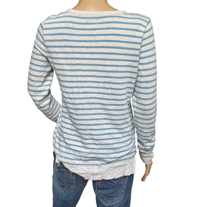 Aerie Blue Stripe Henley Waffle Knit Pullover Top Women’s Small
