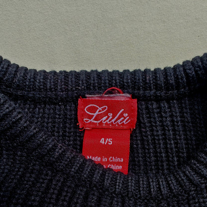 Lulu Kids Sweater 4/5 Rainbow Stripe Crewneck Knit Charcoal Gray