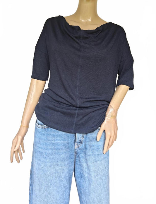 Banana Republic Women’s Navy Blue Draped Neck Short Sleeve Top Size M