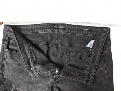 Guess Men's Slim Tapered Gray Embroidered Jeans - Size 36/32