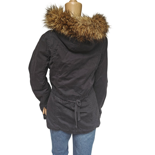 Abercrombie & Fitch Sherpa-Lined Toggle Duffle Coat w/ Faux-Fur Hood – Black, Women’s M