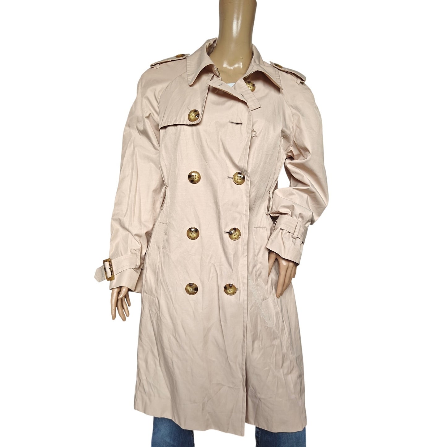London Fog 1X Trench Coat Beige Double-Breasted Classic Raincoat