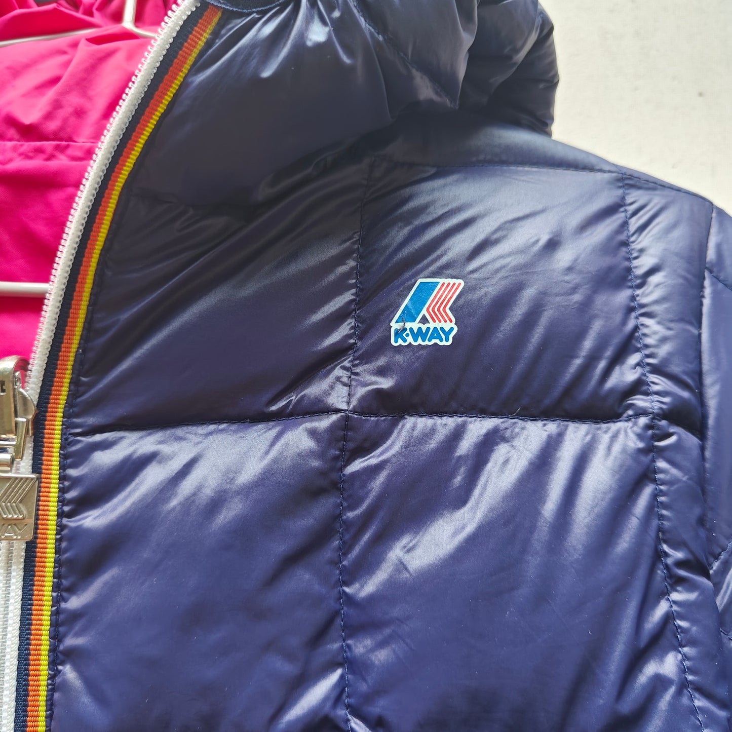 K-Way Reversible Hooded Puffer Rain Jacket Kids L 10/12 Pink/Purple
