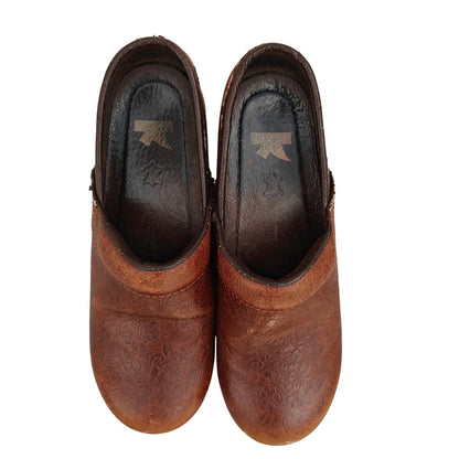 Dansko Professional Tooled Leather Clogs Brown Floral EU 37 US 6.5–7