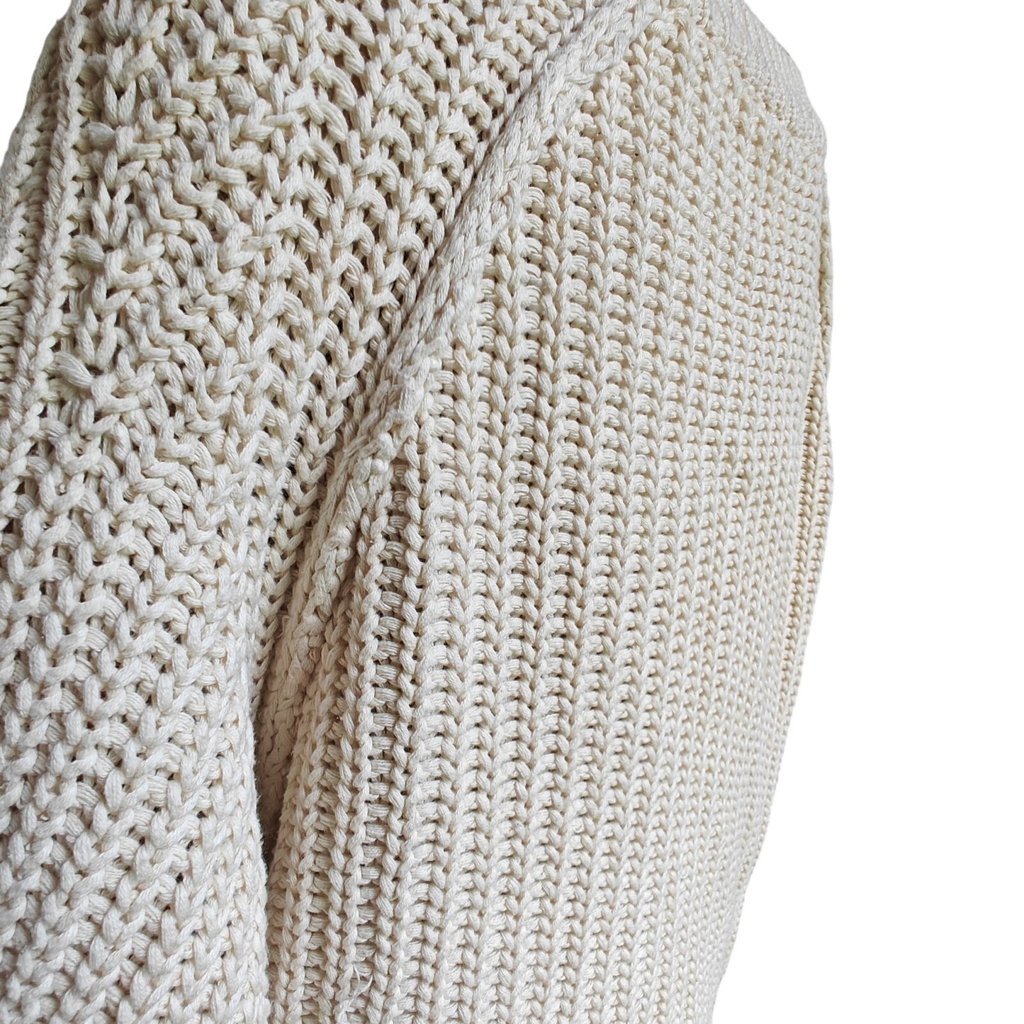 Free People Chunky Cable Knit Sweater L Cream 100% Cotton Oversized