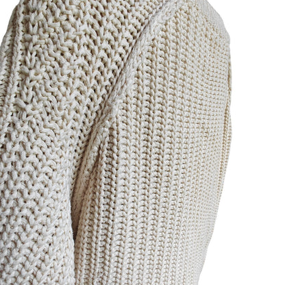 Free People Chunky Cable Knit Sweater L Cream 100% Cotton Oversized