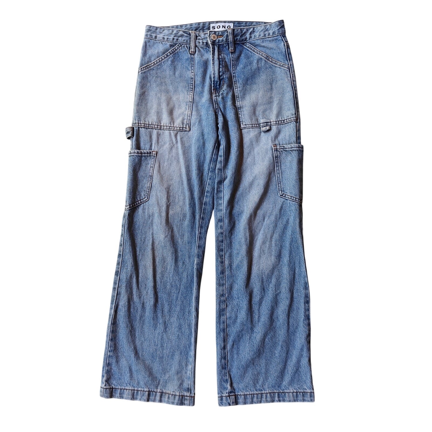 Y2K SONG Carpenter Jeans Women’s 7/26 Light Wash Utility Cargo Pockets