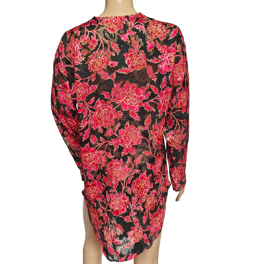 Victoria’s Secret Sheer Floral Nightgown Chemise Black/Red Sz Small