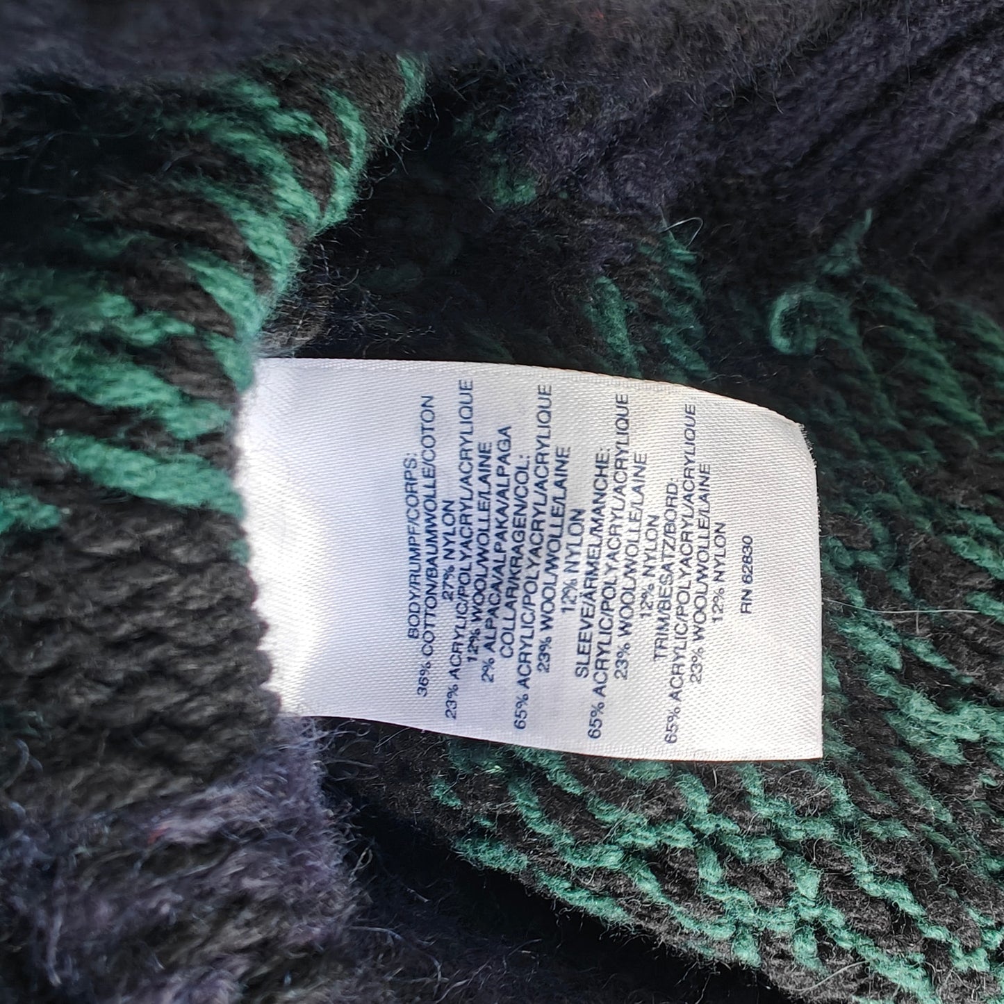 Lands’ End 1X Plaid Cowl-Neck Poncho Sweater Navy/Green Tartan