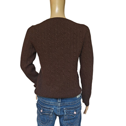 J.Crew Brown Cable Knit Crewneck Sweater Wool Blend