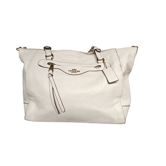 Coach Pebbled Leather Zip-Top Tote Bag – Chalk/Off-White, Gold Hardware, Front Zip Pocket & Hangtag