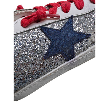Betsy Glitter Star Sneakers Red Laces White Silver Gold Low Top Casual Shoes 10