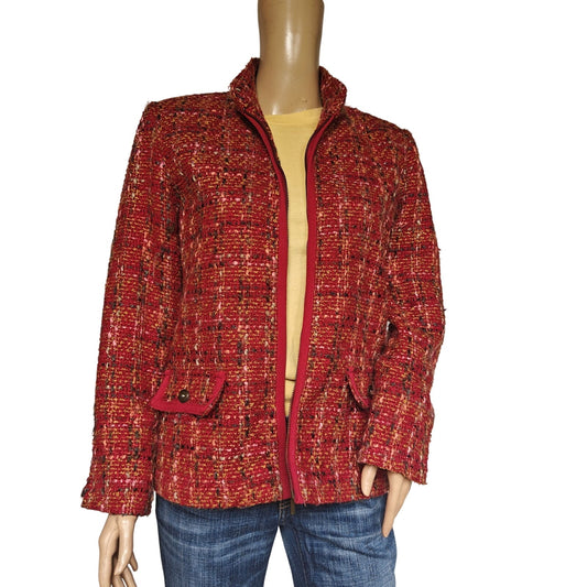 Christopher & Banks Red Tweed Jacket Women’s Size S Knit Boucle Coat
