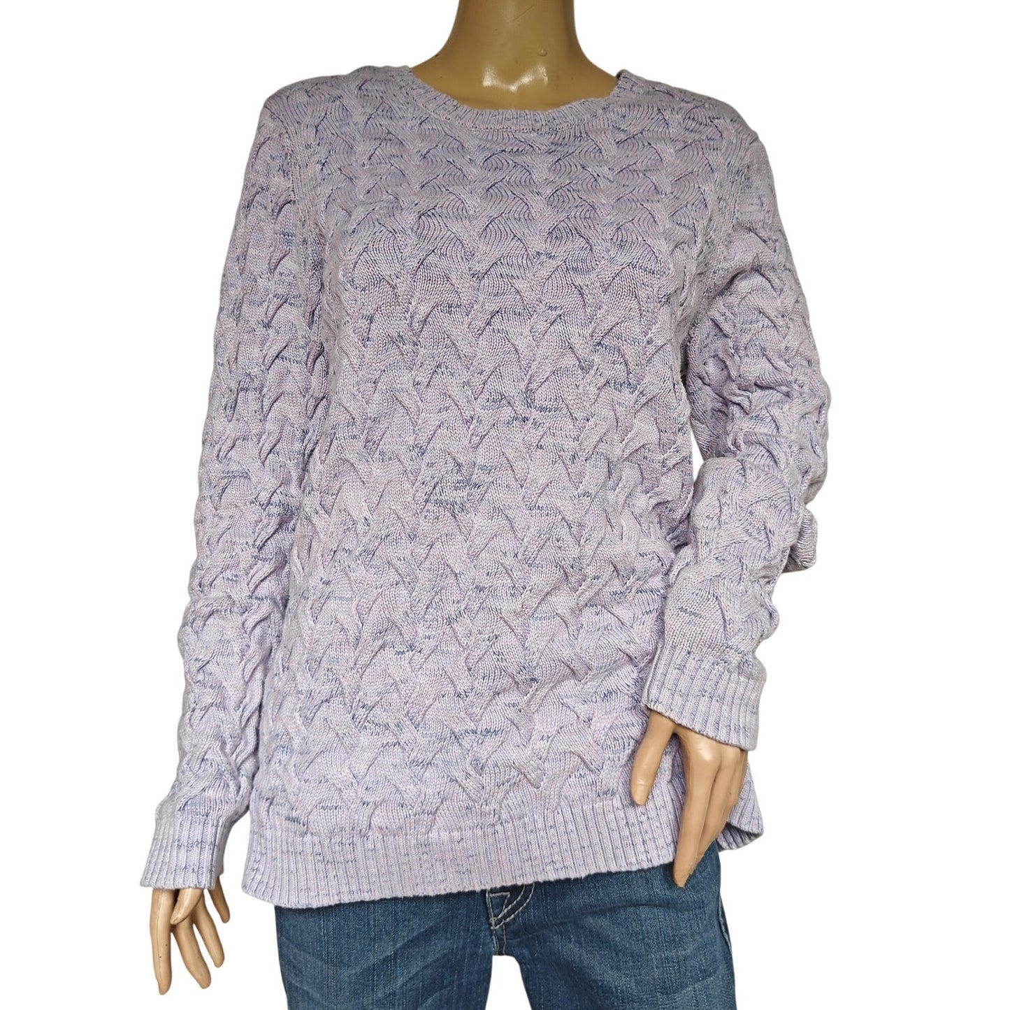 Lands’ End Drifter Cable Knit Sweater Girls L 14/16 Lavender 100% Cotton