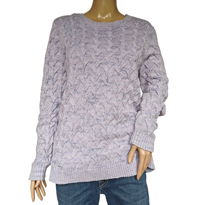 Lands’ End Drifter Cable Knit Sweater Girls L 14/16 Lavender 100% Cotton