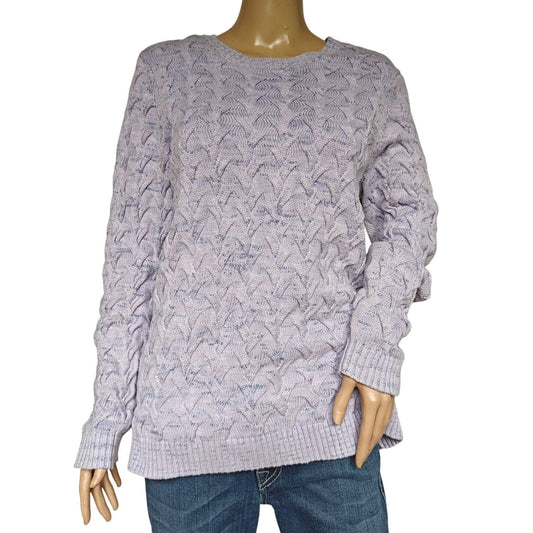 Lands’ End Drifter Cable Knit Sweater Girls L 14/16 Lavender 100% Cotton