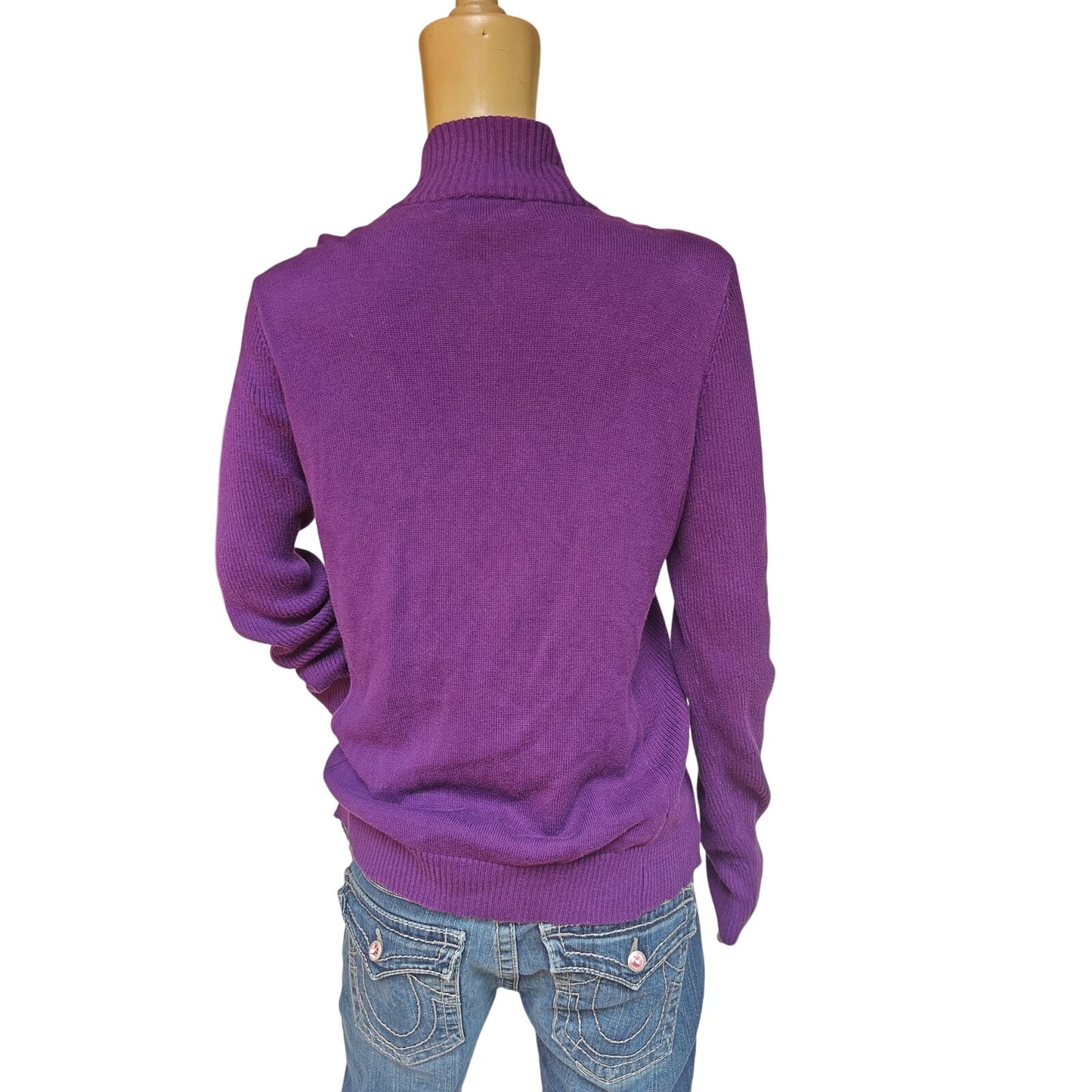 Lauren Ralph Lauren Purple Cotton Zip Cardigan Sweater M Crest Logo