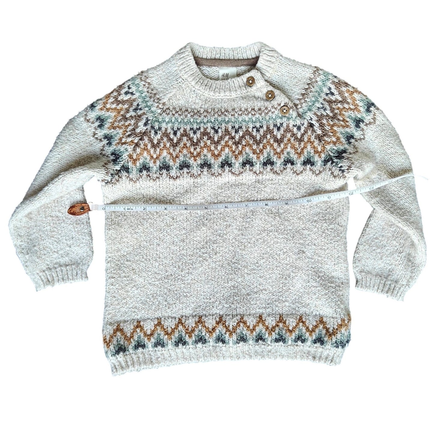 H&M Kids Fair Isle Sweater Cream Button Shoulder Cozy Knit Unisex