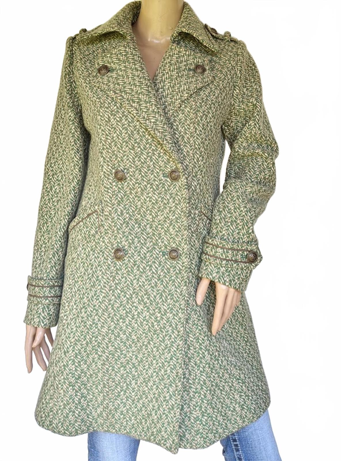 Green Wool Blend Tweed Double Breasted Coat S