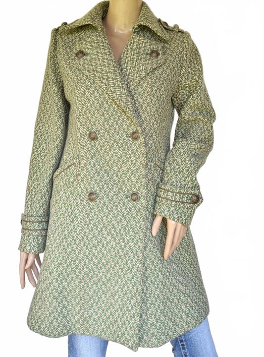 Green Wool Blend Tweed Double Breasted Coat S