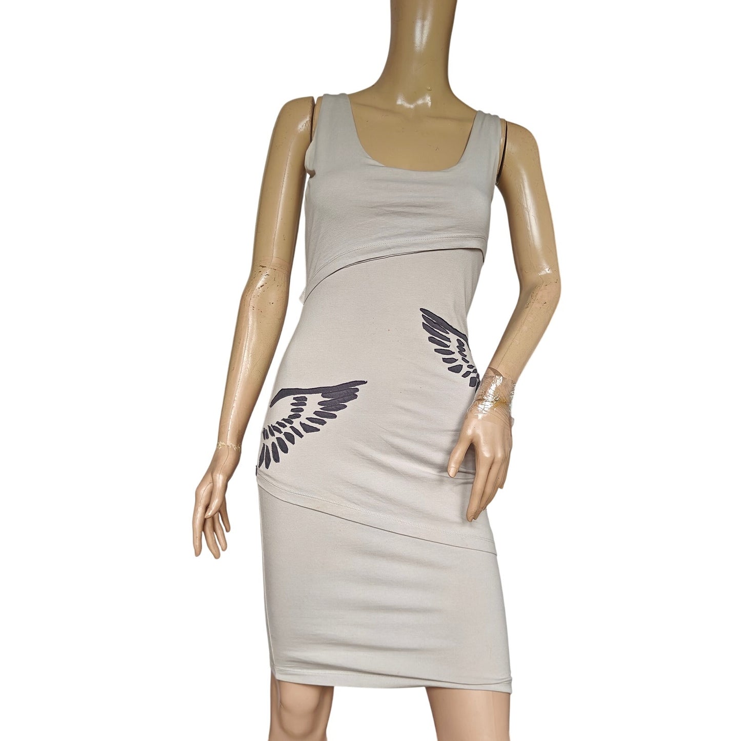 Synergy Organic Cotton Wing Print Tank Dress Sz S Gray Bodycon Midi