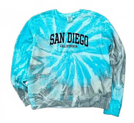 San Diego California Tie Dye Sweatshirt Pullover Aqua White Ladies M