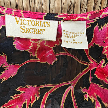 Victoria’s Secret Sheer Floral Nightgown Chemise Black/Red Sz Small
