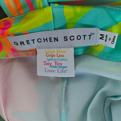 Gretchen Scott floral sleeveless shift dress M tropical turquoise pink