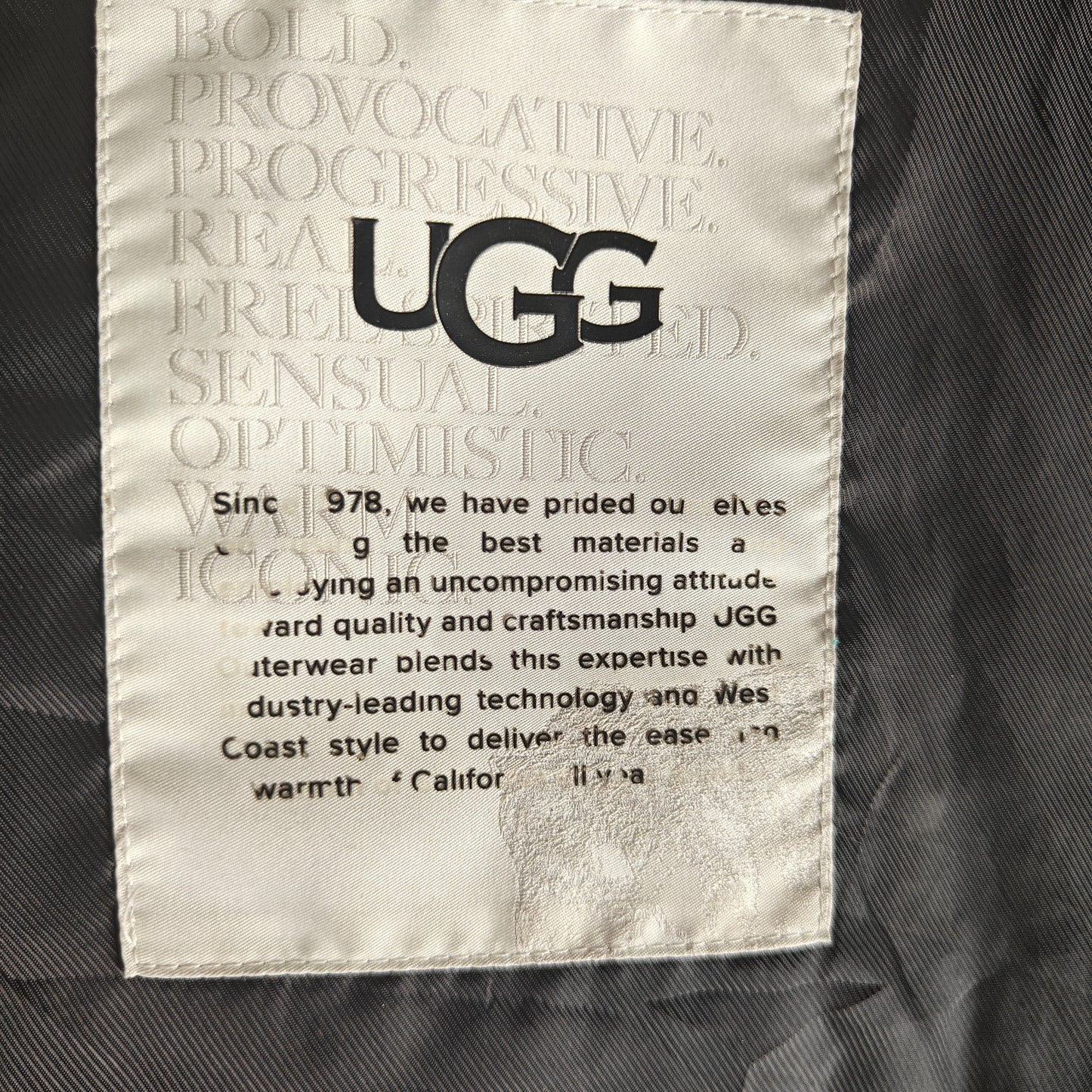 UGG Metallic Silver Puffer Jacket Coat Women’s L | High Neck, Drawcord Hem