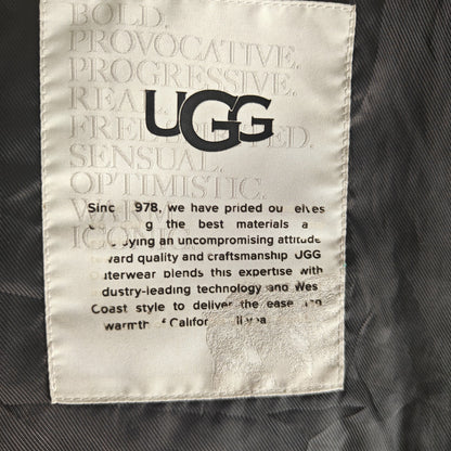 UGG Metallic Silver Puffer Jacket Coat Women’s L | High Neck, Drawcord Hem