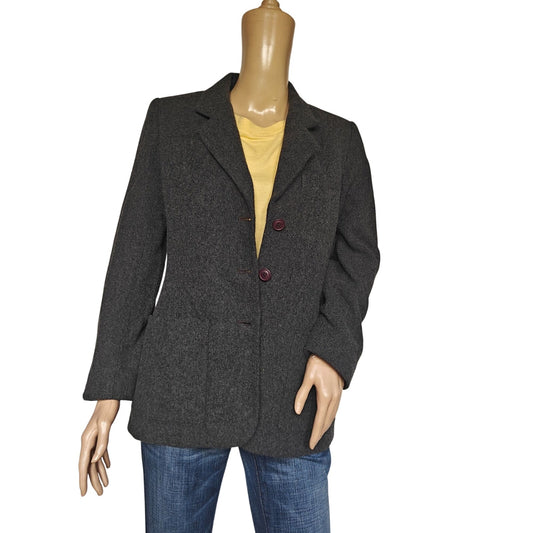 Eddie Bauer Petite XS Wool Blend Angora Blazer Coat Charcoal Gray Vintage Made in Hong Kong
