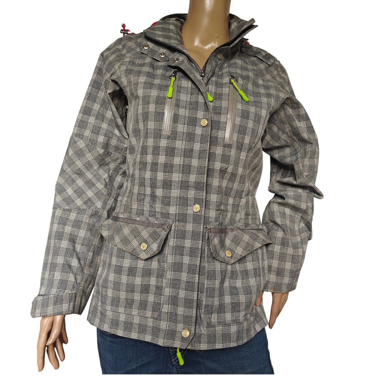 Ariat Plaid Softshell Field Jacket XS Gray Waterproof Zip Pockets Equestrian