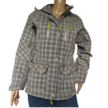 Ariat Plaid Softshell Field Jacket XS Gray Waterproof Zip Pockets Equestrian