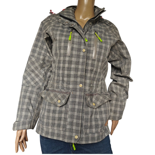 Ariat Plaid Softshell Field Jacket XS Gray Waterproof Zip Pockets Equestrian