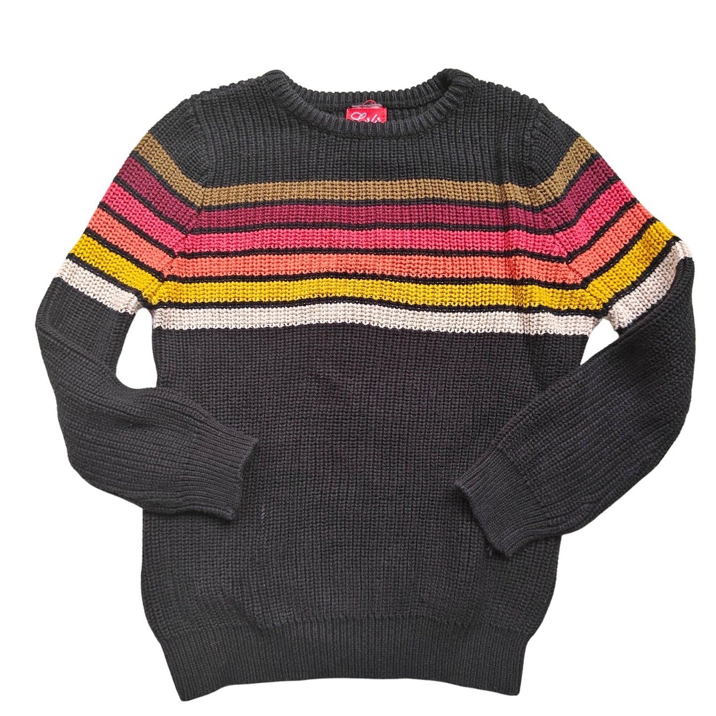 Lulu Kids Sweater 4/5 Rainbow Stripe Crewneck Knit Charcoal Gray